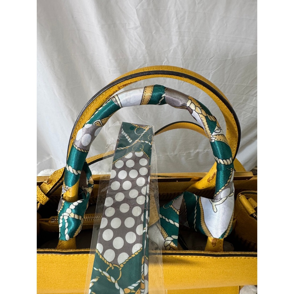 Fendi 2Jours Yellow Textured Leather Large Satchel Gold Hardware with Twilly#834 - Picture 6 of 16